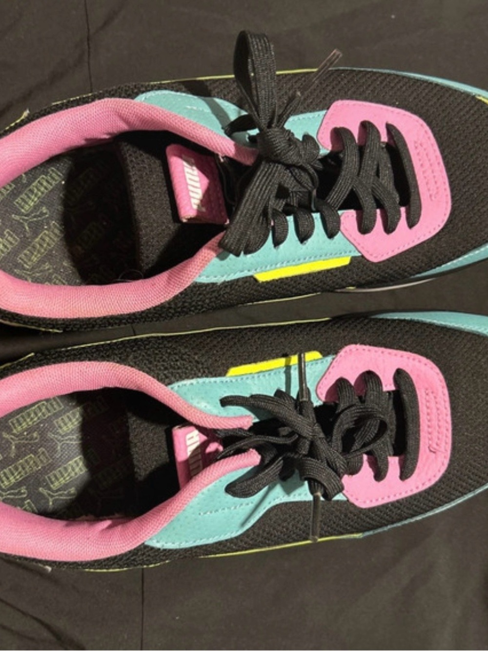 Puma Black Sneakers with Pink and Teal Accents